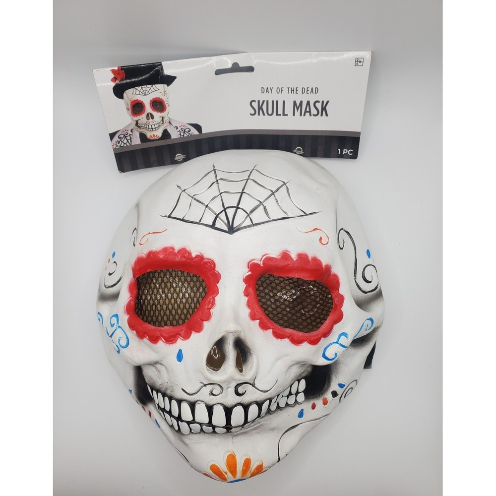 Day of the Dead Skull Mask Full Face White Floral Halloween Masquerade NWT